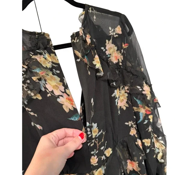 Zimmermann 1/ US 6 Maples $995 Feathery Silk Jumpsuit Wide Leg Maxi Dress Black - Picture 6 of 16